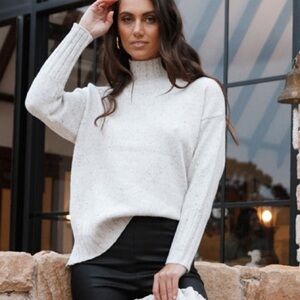 Petal & Pup CONNY KNIT SWEATER Wool Blend Confetti Knit on Gray Mock Neck S/M